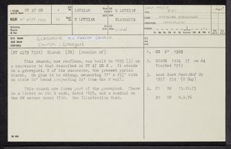Gladsmuir, Old Parish Church And Churchyard, NT47SE 1, Ordnance Survey index card, page number 1, Recto