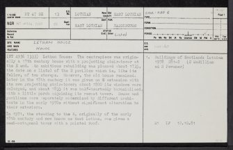Letham House, NT47SE 13, Ordnance Survey index card, page number 1, Recto