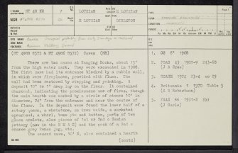 Hanging Rocks, Archerfield, NT48NE 7, Ordnance Survey index card, page number 1, Recto