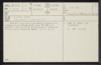 Gullane Sands, NT48SE 21, Ordnance Survey index card, page number 1, Recto