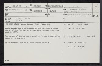 Stobs Castle, NT50NW 16, Ordnance Survey index card, page number 1, Recto