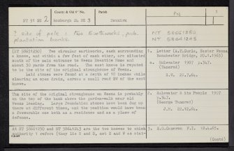 Dungeon Plantation, NT51SE 2, Ordnance Survey index card, page number 1, Recto