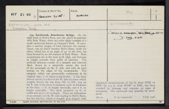 Bonchester Bridge, NT51SE 4, Ordnance Survey index card, page number 1, Recto