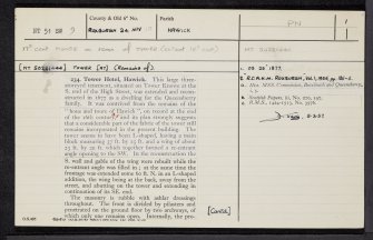 Hawick, Kirkstile, Drumlanrig Tower, Heart Of Hawick, NT51SW 9, Ordnance Survey index card, page number 1, Recto