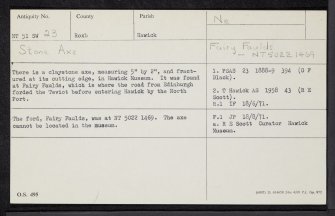 Hawick, Fairy Faulds, NT51SW 23, Ordnance Survey index card, Recto