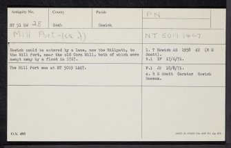 Hawick, Mill Port, NT51SW 28, Ordnance Survey index card, Recto