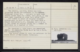 Colmslie Tower, NT53NW 4, Ordnance Survey index card, page number 2, Verso