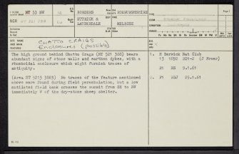 Chatto Craigs, NT53NW 12, Ordnance Survey index card, page number 1, Recto