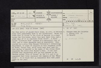 Melrose Abbey, Tile Kiln, NT53SW 44, Ordnance Survey index card, page number 1, Recto