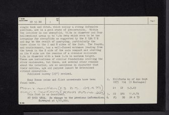 Tollis Hill, NT55NW 1, Ordnance Survey index card, page number 2, Verso