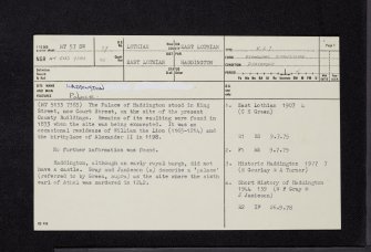 Haddington, Court Street, Palace Of Haddington, NT57SW 27, Ordnance Survey index card, page number 1, Recto