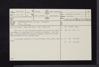 Haddington, High Street, Tron And Jougs, NT57SW 41, Ordnance Survey index card, page number 1, Recto