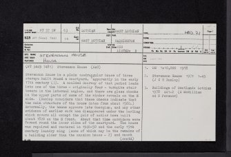Stevenson House, NT57SW 63, Ordnance Survey index card, page number 1, Recto