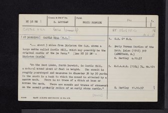 Castle Hill, East Links, NT58NE 1, Ordnance Survey index card, page number 1, Recto