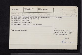 Tantallon Castle, NT58NE 5, Ordnance Survey index card, page number 1, Recto