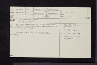 Brownrigg Farm, NT58SE 25, Ordnance Survey index card, page number 1, Recto