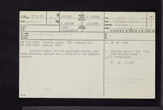 Dirleton Castle, NT58SW 1, Ordnance Survey index card, page number 1, Recto