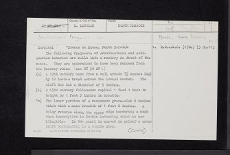 North Berwick Priory, NT58SW 3.4, Ordnance Survey index card, page number 1, Recto