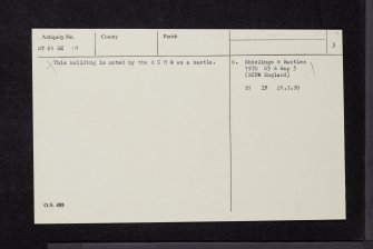 Mervinslaw Pele-House, NT61SE 18, Ordnance Survey index card, page number 3, Recto