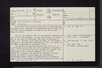 Dolphiston Castle, NT61SE 24, Ordnance Survey index card, page number 1, Recto