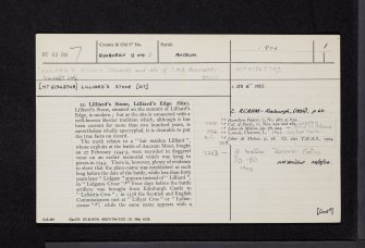 Lilliard's Stone, Lilliard's Edge, NT62NW 7, Ordnance Survey index card, page number 1, Recto