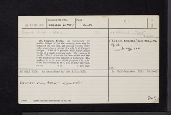 Cappuck Bridge, NT62SE 40, Ordnance Survey index card, page number 1, Recto