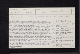 Mantle Walls, NT62SW 13, Ordnance Survey index card, page number 1, Recto