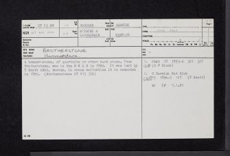 Brotherstone, NT63NW 17, Ordnance Survey index card, page number 1, Recto