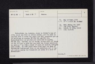 Rutherford Village, NT63SE 11, Ordnance Survey index card, page number 2, Verso