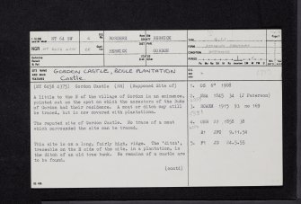 Gordon Castle, Bogle Plantation, NT64SW 6, Ordnance Survey index card, page number 1, Recto