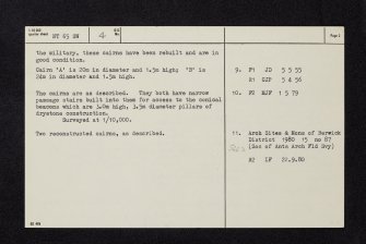 Twinlaw, Twinlaw Cairns, NT65SW 4, Ordnance Survey index card, page number 2, Verso