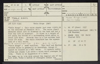 Table Rings, NT66SW 3, Ordnance Survey index card, page number 1, Recto