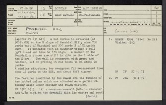 Penshiel Hill, NT66SW 12, Ordnance Survey index card, page number 1, Recto