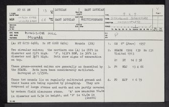 Kingside Hill, NT66SW 13, Ordnance Survey index card, page number 1, Recto