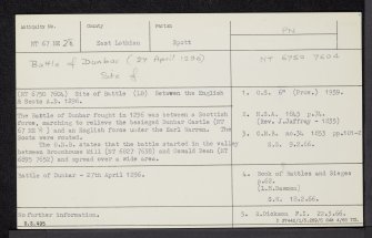 Spott, Battle Of Dunbar, NT67NE 28, Ordnance Survey index card, Recto