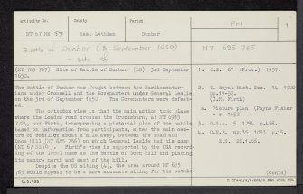 Battle Of Dunbar, NT67NE 54, Ordnance Survey index card, page number 1, Recto