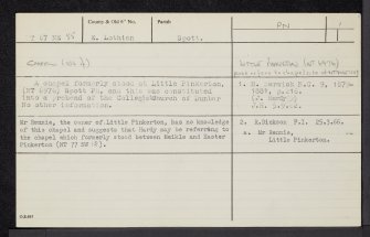 Little Pinkerton, NT67NE 55, Ordnance Survey index card, page number 1, Recto
