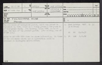 Tyninghame House, Manse, NT67NW 2, Ordnance Survey index card, page number 1, Recto