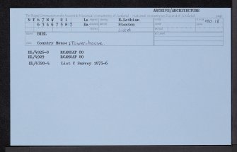Biel, NT67NW 21, Ordnance Survey index card, Recto