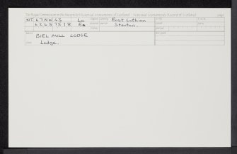 Biel Mill Lodge, NT67NW 43, Ordnance Survey index card, Recto
