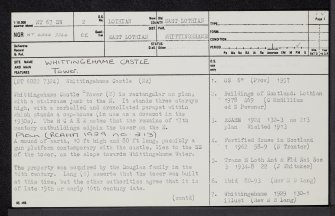 Whittingehame Tower, NT67SW 2, Ordnance Survey index card, page number 1, Recto