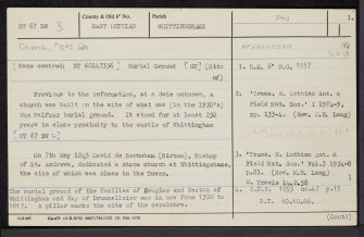 Whittingehame Tower, Burial Ground Of The Balfour Family, NT67SW 3, Ordnance Survey index card, page number 1, Recto