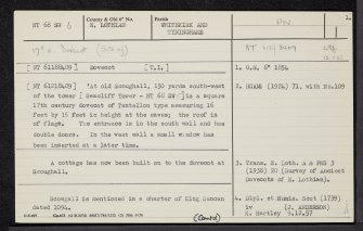 Old Scoughall, Seacliff, NT68SW 6, Ordnance Survey index card, page number 1, Recto