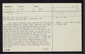 Hindhope Burn, NT70NE 12, Ordnance Survey index card, page number 1, Recto