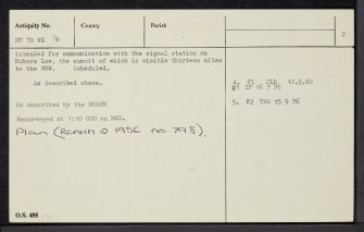 Brownhart Law, NT70NE 16, Ordnance Survey index card, page number 2, Verso
