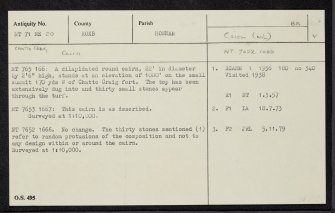 Chatto Craig, NT71NE 20, Ordnance Survey index card, Recto