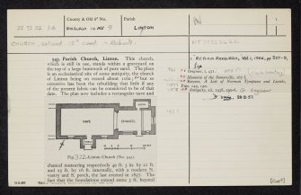 Linton Church And Churchyard, NT72NE 14, Ordnance Survey index card, page number 1, Recto