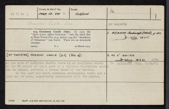 Ormiston Castle, NT72NW 1, Ordnance Survey index card, Recto