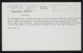 Whitmuirhaugh, Sprouston, NT73NE 22, Ordnance Survey index card, Recto