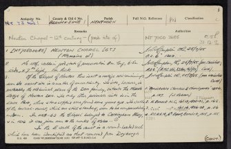 Newton Chapel, NT73NW 1, Ordnance Survey index card, page number 1, Recto
